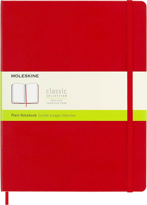 Moleskine Classic Notebook, Hard Cover, XL (7.5" x 9.5"), Plain/Blank, Scarlet Red, 192 Pages for Writing and Sketching