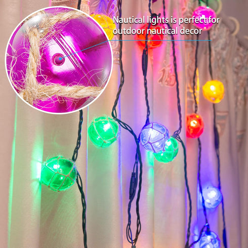 Nautical Lights String Plug in, 10 LED Buoy String Lights for Tiki Bar Decorations, Coastal Beach Theme for Outdoor