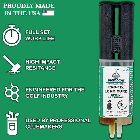 Brampton PRO-FIX Long Cure Golf Epoxy - Extra Strength Full Set Work Life for All Shafts, Heads, Drivers