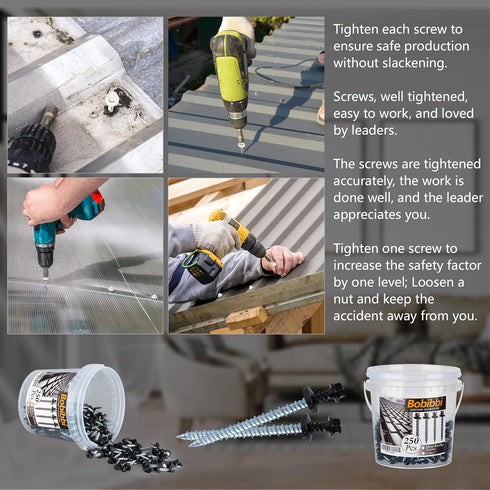 Metal Roofing Screws 10 x 1 inch, Black Hex Head Sheet Metal Roof Screw with EPDM Washer (250Pcs)