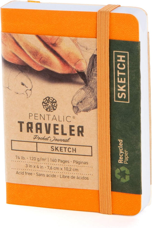 Pentalic Pocket Sketchbook: 3" x 4" Traveler Journal, 160 Pages, Orange
