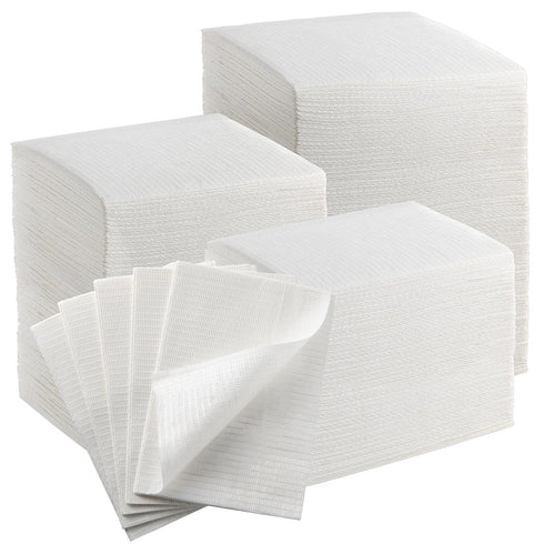 JMU 500 Pack Dental Bibs, 2-Ply Tissue 1-Ply Film, White Disposable Dental