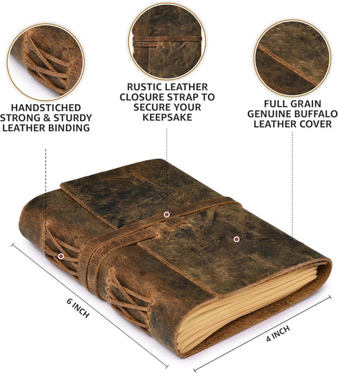 LEATHER VILLAGE Lined Paper Leather Bound Journal, 260 Pages, Rustic Brown, 6 x 4 Inches, Writing Notebook