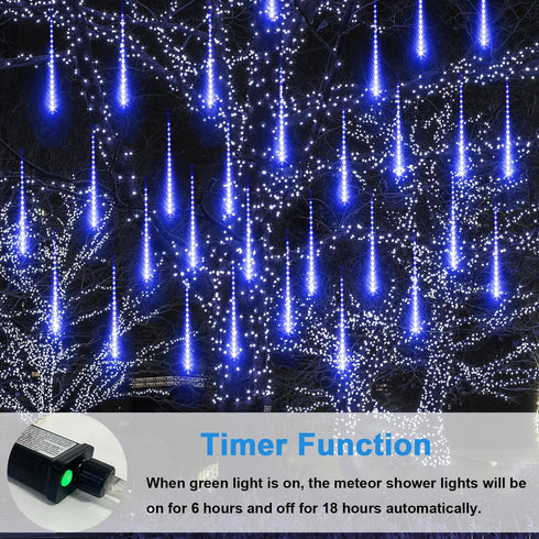 Aluan 40cm Meteor Shower Rain Lights, 10 Tubes 360 LEDs Waterproof Hanging Lights for Christmas Holiday Decor, Blue