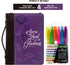 Performore Purple Fashionable Bible Bags for Women with 6 Assorted Gel Highlighter Pens - "Serve The Lord with Gladness"
