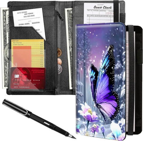 Generic Server Book,Waitress Book,5.5x9 Inch Leather Large Capacity Organized with Zipper Pocket +