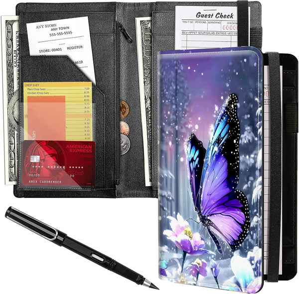 Generic Server Book,Waitress Book,5.5x9 Inch Leather Large Capacity Organized with Zipper Pocket +