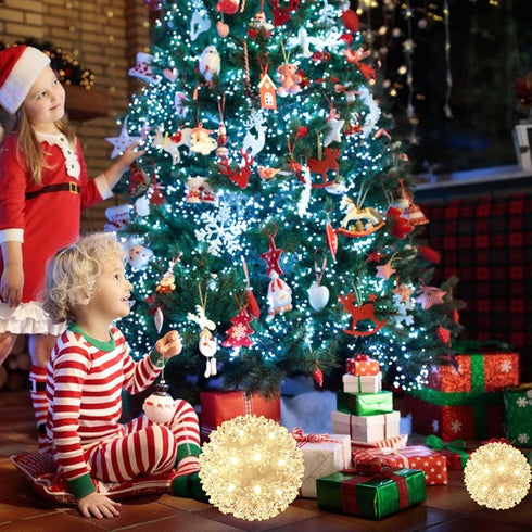 5.5" 50 Christmas Lighted Ball Outdoor Hanging Sphere Lights Orb LED Warm White Starlight Sphere for Tree, Porch