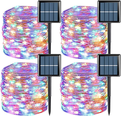 YEGUO 4 Pack Multicolor Solar Fairy Lights, Each 33ft 100 LED Christmas