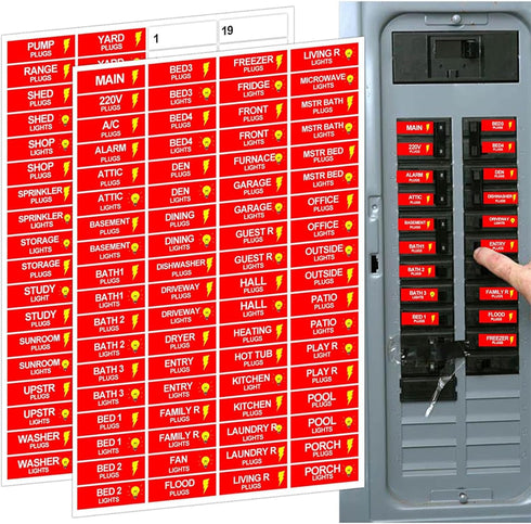Premium Durable Circuit Breaker Labels, 129 Waterproof Fuse Box Stickers, Easy to Read and Install (Red)