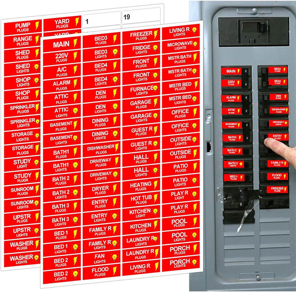 Premium Durable Circuit Breaker Labels, 129 Waterproof Fuse Box Stickers, Easy to Read and Install (Red)