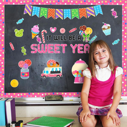 Classroom Candy Bulletin Board Decoration Set, Sweet Candyland Cutouts for Ice Cream Party Decor for School