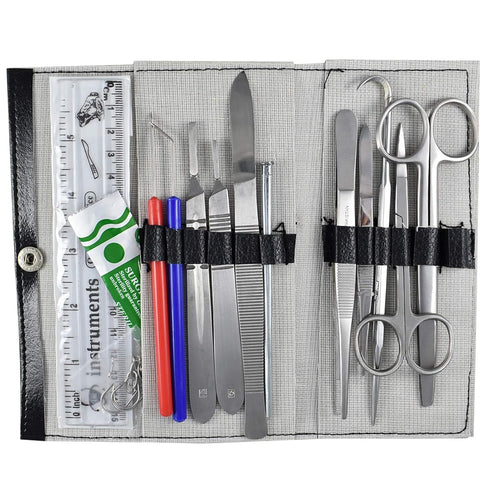 Comprehensive 15-Piece Dissecting Kit for Biology, Anatomy, Veterinary Students in Leatherette Case