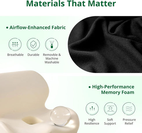 FuturaLoom Tailbone Memory Foam L-Shaped Seat Cushion with Lumbar Support & Adjustable Strap - Pain Relief for Office