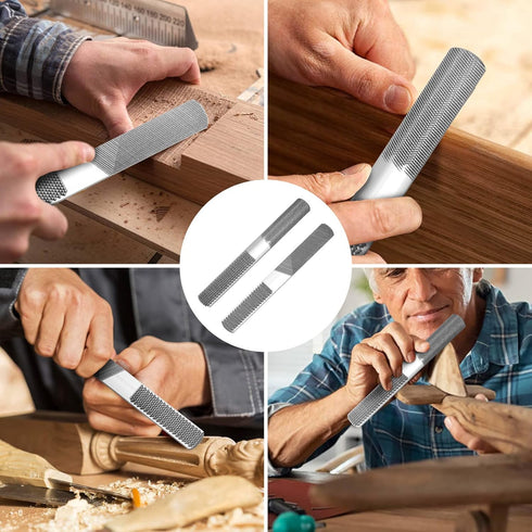 8in Premium Grade 4 Way Wood Rasp File, High Carbon Hand File & Round Rasp, Multifunctional Tool for Wood, Metal,
