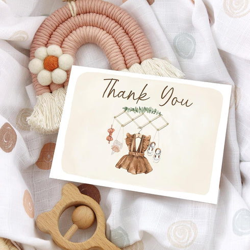 50 Pack Whaline Baby Shower Thank You Cards Boxed Vintage Khaki Cloth Note Card with Envelopes Stickers Greeting Blank