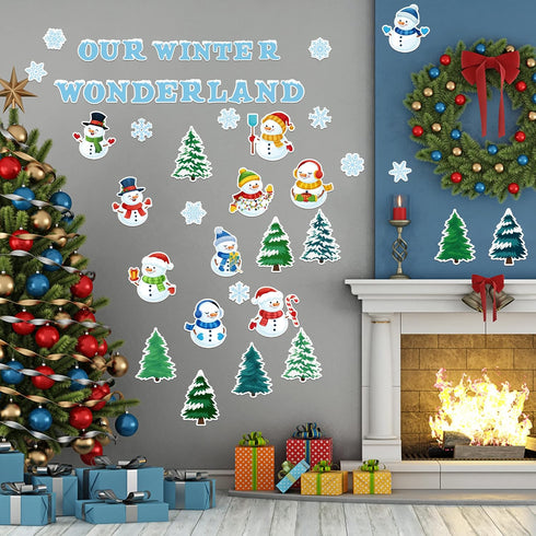 Haooryx 83Pcs Christmas Winter Snowmen Bulletin Board Set - Snowman Patterned Cut-Outs for Decor