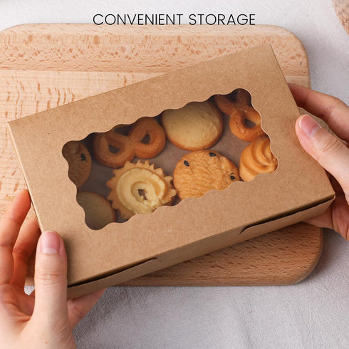 VGOODALL 20PCS Snack Cookie Boxes with Window - 7"x4.3"x1.5" Brown Bakery Boxes for Treats and Desserts