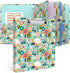 Cute Round Ring 3 Ring Binder 1 Inch, Green Floral with 6 Tab Dividers, Labels Stickers, Low Profile Clipboard with