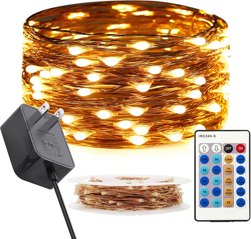 RUICHEN Dimmable Copper Wire 33 Ft 100 LED Fairy String Lights Plug