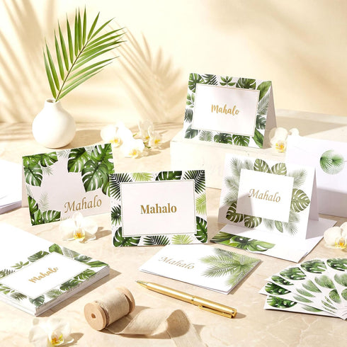 60 Sets Summer Eaasty Hawaiian Thank You Cards Mahalo Cards Watercolor Palm Leaves Hawaiian Note Card with White