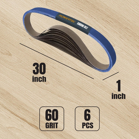 POWERTEC 1 x 30 Inch Zirconia Sanding Belts, 60 Grit for Bench Belt Disc Sander, 6PK