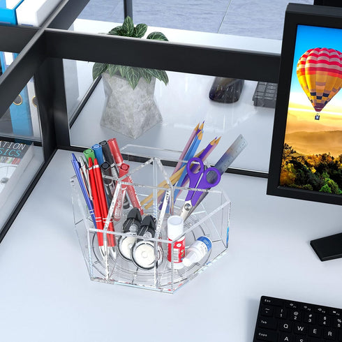 7 360 NIUBEE Acrylic Pen Pencil Holder Compartments, Crayon Organizer, Multi-capacity Marker Storage Art Supply