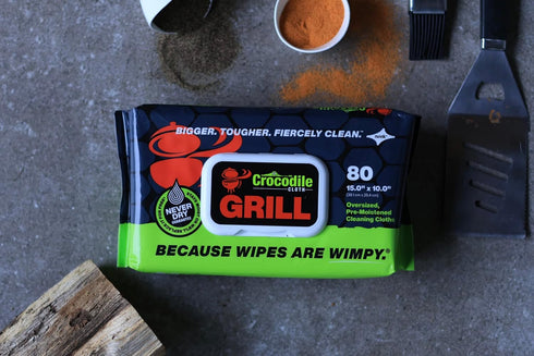Crocodile Cloth Grill Cleaning Wipes, 80 Biodegradable (15" x 10"), Safe on Skin & Multiple Surfaces