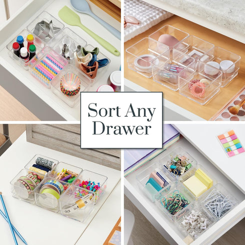 STORi SimpleSort 6-Piece Stackable Clear Drawer Organizer Set, Small Makeup Vanity Storage Bins, Made in USA