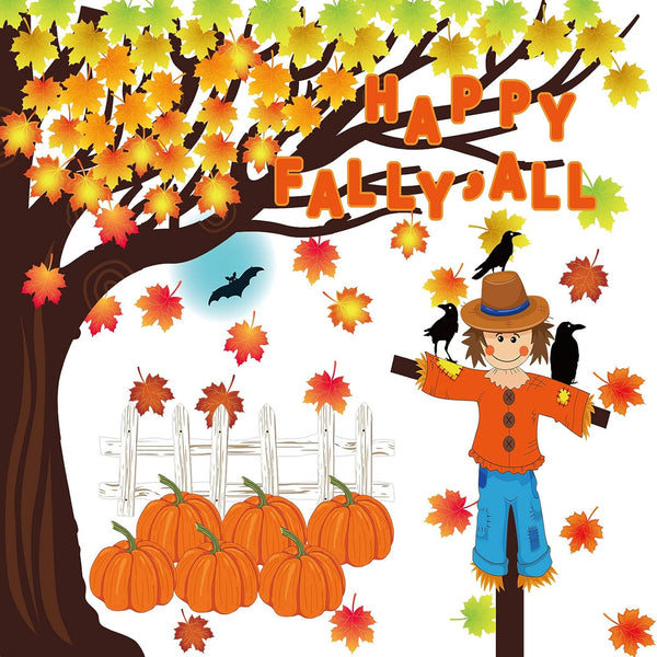 Zonon 128 Pcs Happy Fall Y'all Classroom Tree Bulletin Board Set, Woodland Whimsy Autumn Decorations for Thanksgiving