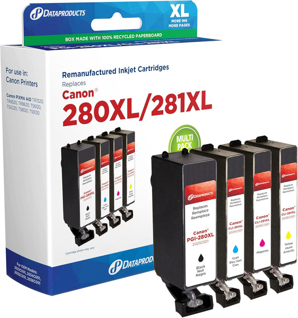 Dataproducts Remanufactured Ink Cartridges Replacement for Canon PGI-281XL/CLI-281XL (4-Pack)