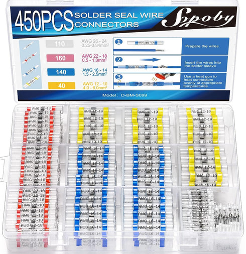 450PCS Solder Seal Wire Connectors, Self Soldering Heat Shrink Butt Connector for Marine Automotive