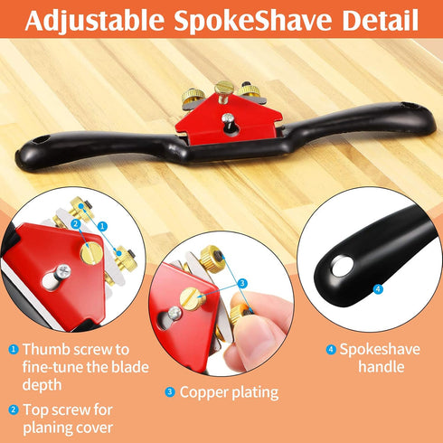 6 Pieces Adjustable Spokeshave Set, 1 Adjustable Spokeshave with Flat Base and 5 Metal Blades