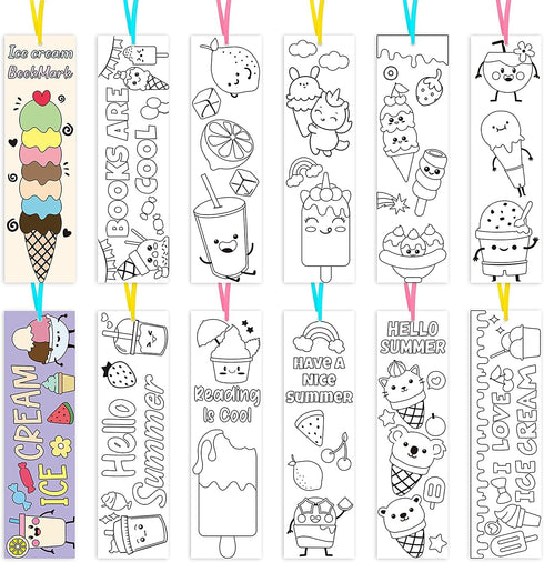 Haooryx Color Your Own Ice Cream Bookmarks - 72Pcs Summer Ice Cream