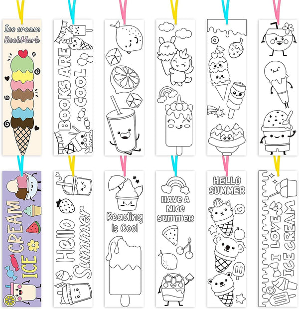 Haooryx Color Your Own Ice Cream Bookmarks - 72Pcs Summer Ice Cream