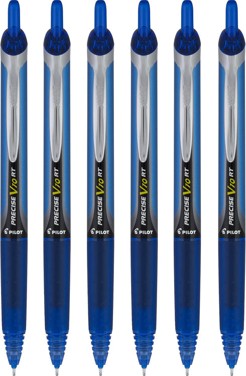 Pilot Precise V10 RT Retractable Liquid Ink Rollerball Pens, Bold Point 1.0mm, Blue Ink, 6 Count