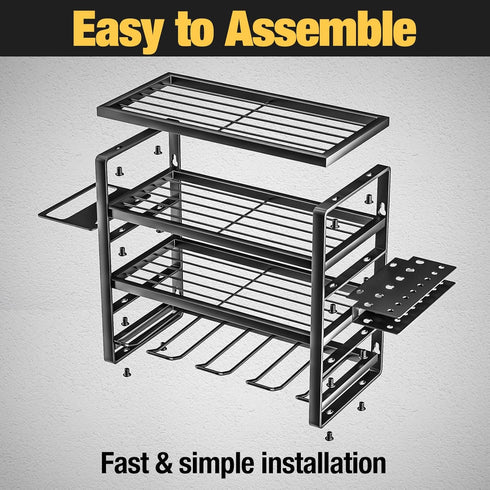 YYR 4 Layer Power Tool Organizer Wall Mount, 16 Inch Cordless Drill Hanger Storage Rack with Charging Station Shelf