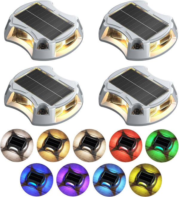 Solar Driveway Lights Solar Dock Lights 9 Colors in 4 Pack, Waterproof