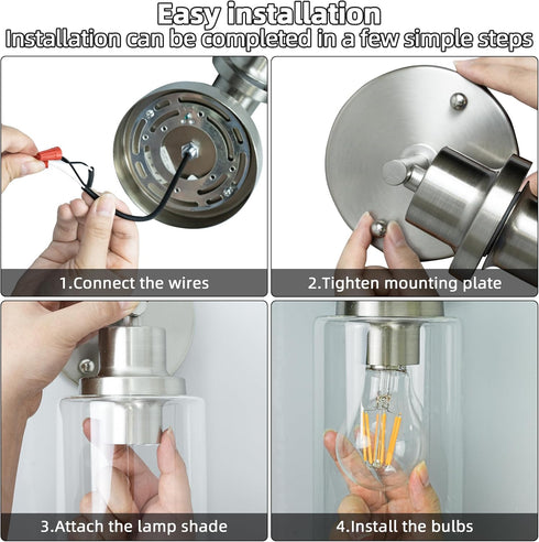 1-Light E26 Bulb GORDNWE Bathroom Wall Sconce, Brushed Nickel Vanity Light, Modern Wall Light Fixture with Clear Glass