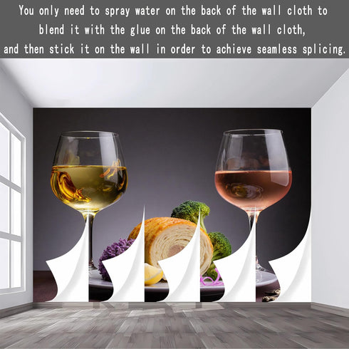 lnzCzhyre Custom Size Wall Sticker Mural Gourmet Meal with Wine and Broccoli for wall Decoration peelandstick wall