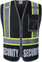 Heavy Duty Black Mesh Retro-Reflection Security Safety Vests with 5 Pockets and Front Zipper, Meet ANSI/ISEA 107-2015