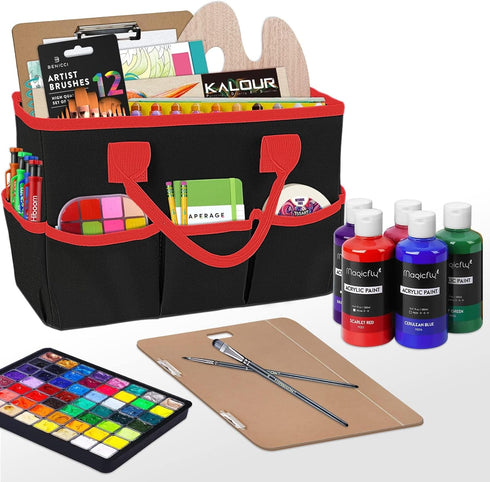 Godery Desktop File Folder Tote Organizer - Art Storage Craft Bag with Handles for Office Desk or Make-up, Black