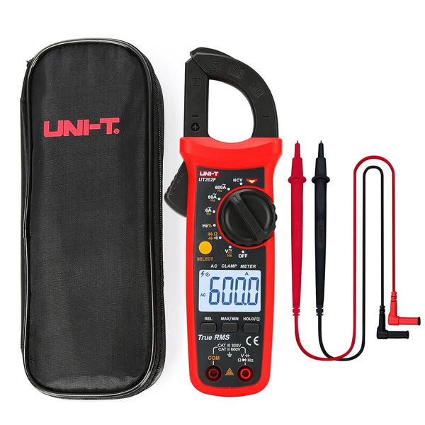 UNI-T UT202F Digital Clamp Meter, AC Current TRMS Volt Ohm Amp Meter, HVAC Clamp On Multimeter Auto Ranging 6000Counts