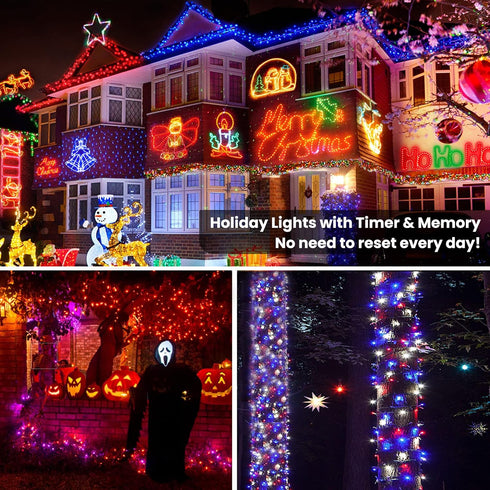 33ft 100 Dimmable Brizled Christmas String Lights, LED Color Changing Christmas Lights with Remote, RGB Christmas Tree