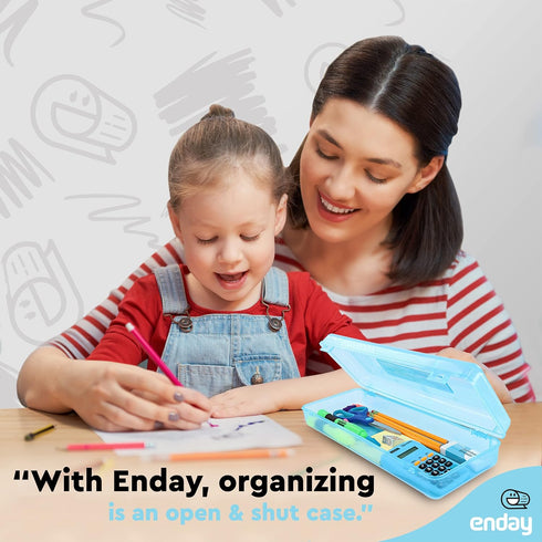 Enday Pencil Box Blue, Utility Storage Organizer for School Office Supplies, Available in Colors