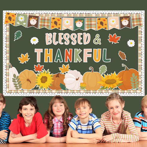 Fall Bulletin Board Decorations, Thanksgiving Pumpkin Classroom Decor, Autumn Leaves Blessed Thankful Paper Cutouts