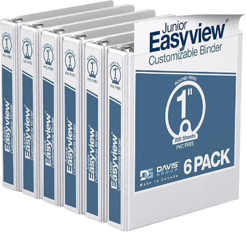 Davis Group Easyview Junior Binder, 1-Inch Mini Clear-View 3-Ring Binder, White, 8.5"x5.5", Made in Canada for School,