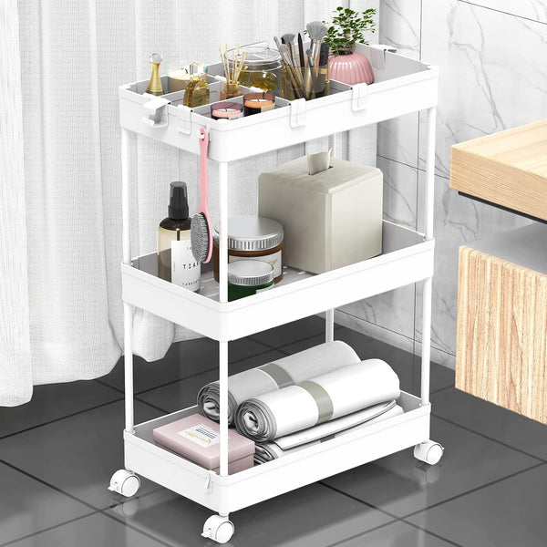 SPACELEAD 3-Tier Utility Storage Cart, Mobile Organizer with Lockable Caster Wheels, Rolling Carts for Bathroom,