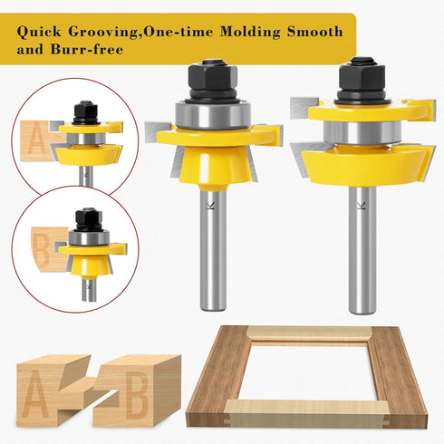 2Pcs 1/4 Inch ASNOMY Shaker Rail and Stile Router Bits for Cabinet Door, Shank Woodworking Tongue and Groove Router Bit