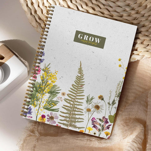 Grow Happy Thoughts Floral Spiral Notebook, 8.5" x 11" Journal, 120 College Ruled Pages, Softcover